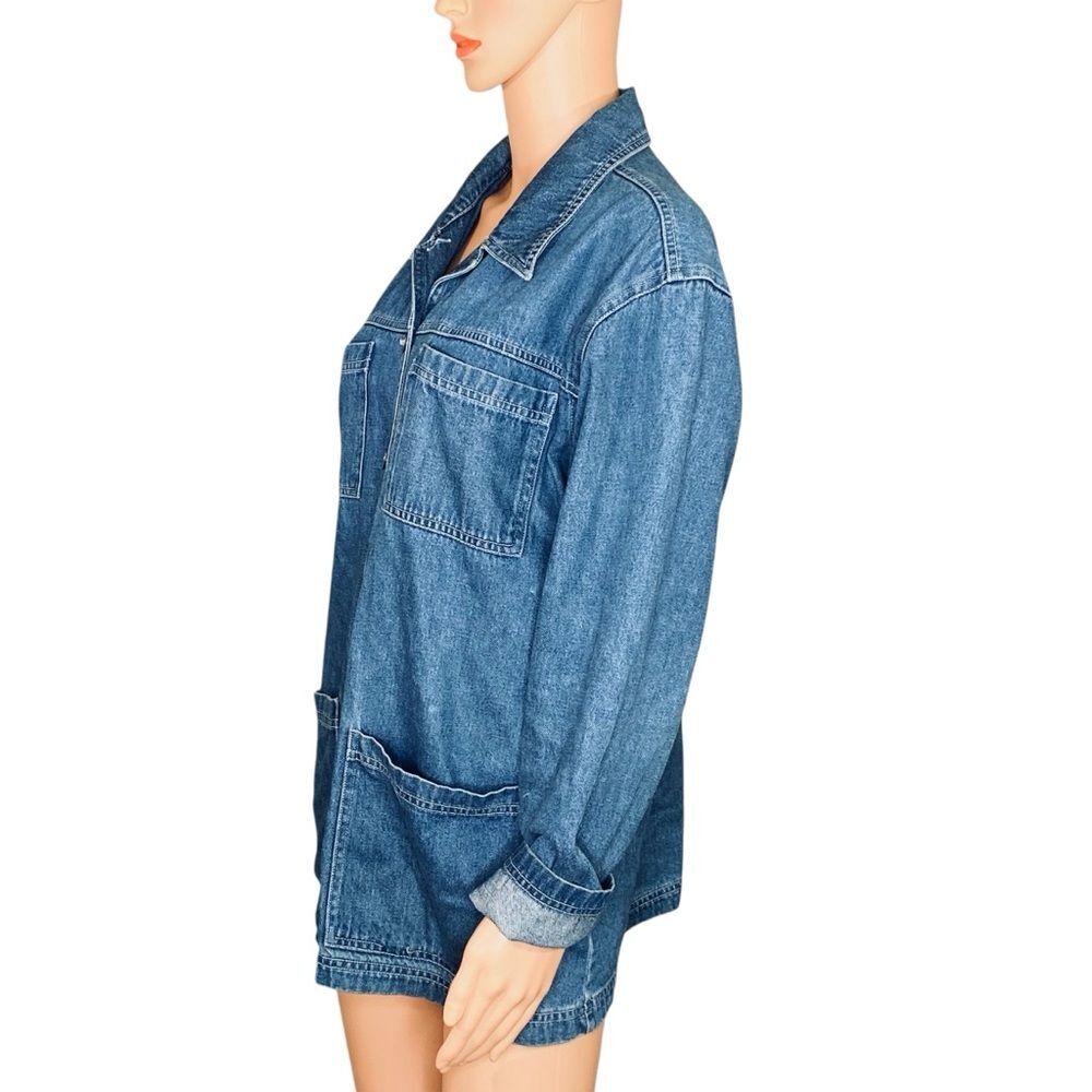 Joanna Vtg Jean Jacket Patch Pockets Cotton Button Down Oversized Boxy Fit SZ M - Picture 2 of 6